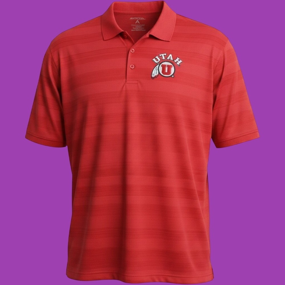 Utah Utes Antigua Polo Shirt Mens XL Red Polyester Spandex NCAA Golf Athletic